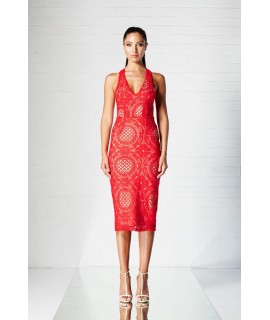 Illusion Lace 3/4 dress RED