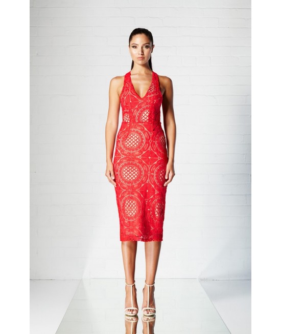 Illusion Lace 3/4 dress RED